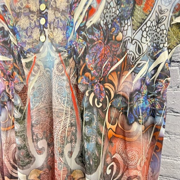 Live and Let Live Womens Size 1X V-neck Lace Button Detail Paisley Print Top - Picture 3 of 9